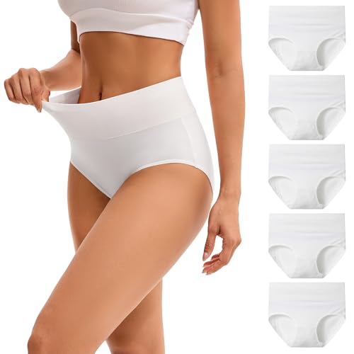 Produktbild: Damen High Waist Slip Baumwoll Unterhosen Hipster Panties 5er Pack XXL Weiß
