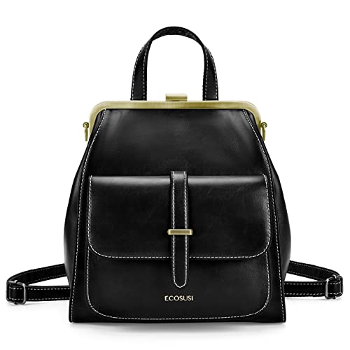 ecosusi damen rucksack leder 2 in 1 vintage daypack kunstleder schwarz wasserabweisend