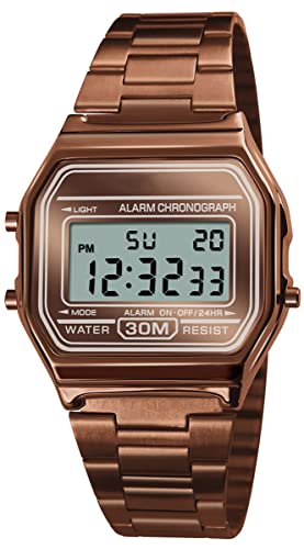 ROSEBEAR herren business uhr digital wasserdicht 30m edelstahl sportuhr kaffe gold