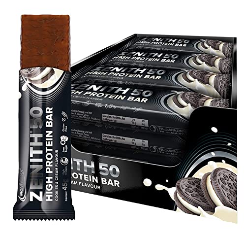 ironmaxx zenith 50 eiweißriegel cookies & cream 16x45g 50% protein low sugar snack