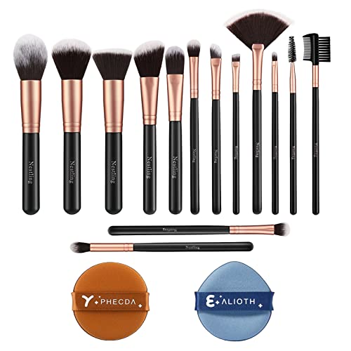 nestling make-up-pinsel-set 14-teilig mit kabuki-pinseln für puder, foundation, rouge