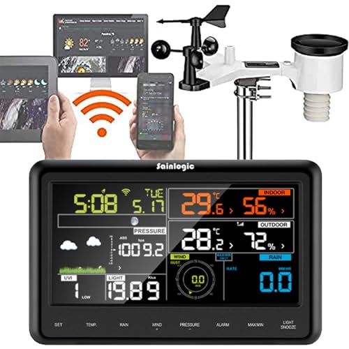 Sainlogic wlan wetterstation mit außensensor, regenmesser, windmesser, farbdisplay