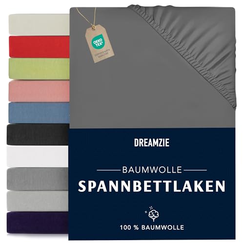 dreamzie spannbettlaken 140x190/200cm baumwolle oeko tex anthrazitgrau 100% jersey