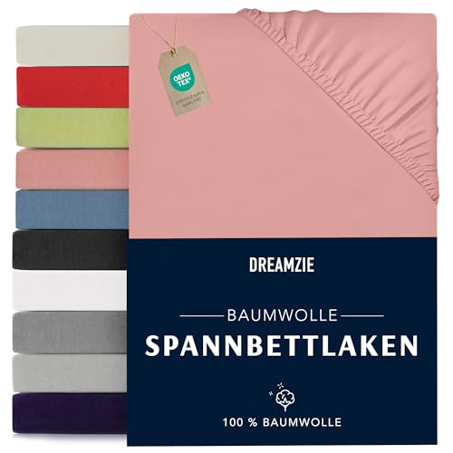 dreamzie spannbettlaken rosa 90x190/200cm baumwolle oeko tex 100% jersey