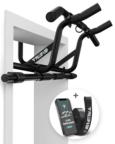 Klimmzugstange pullup & dip für türrahmen ohne schrauben, mit grips und eBook