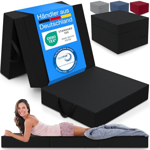 eloneo klappmatratze 3-teilige faltmatratze schaumstoff 15cm waschbar schwarz 75x195 cm