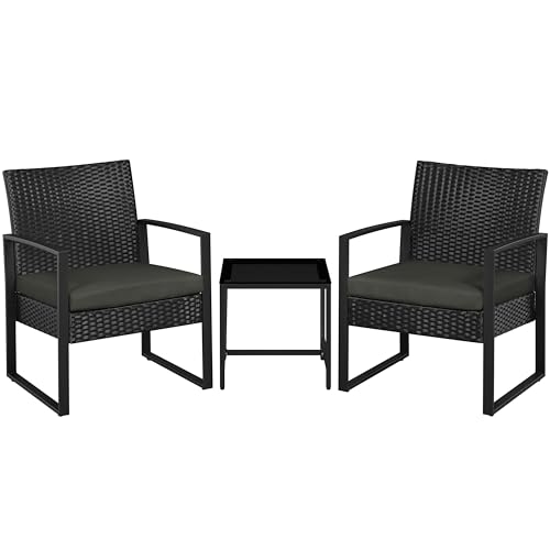 Yaheetech balkonmöbel set, 3-teiliges gartenmöbel-set aus polyrattan schwarz-grau