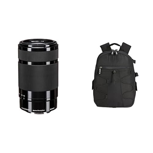 sony sel-55210 tele-zoom-objektiv 55-210 mm f4.5-6.3 für e-mount schwarz, amazon basics rucksack