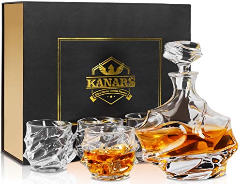 kanars whisky karaffe set 750 ml mit 4 gläsern 320 ml, kristallglas, 5-teilig