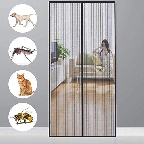 fliegengitter tür balkontür magnet 95x210cm, kinderleichte klebemontage, schwarz