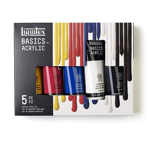 Liquitex Basics Acrylfarben Set 5x118ml lichtechte Künstlerfarben, mittlere Viskosität