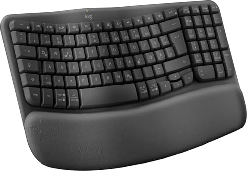 logitech wave keys kabellose ergonomische tastatur, gepolsterte handballenauflage, bluetooth, qwertz