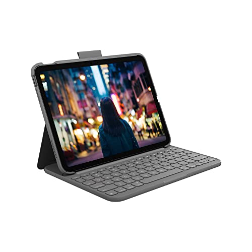 logitech tastatur-case für ipad 10. generation, slim folio, kabellos, graphit