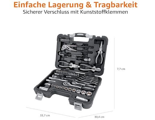 amazon basics werkzeug-set 65-teilig für 40,78 euro statt 51 euro