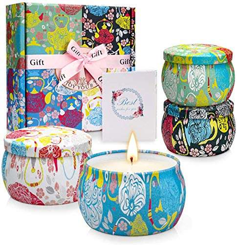 yming duftkerzen geschenkset frauen, 4 x 5,65 oz soja-wachs aromatherapie, lavendel, jasmin, vanille, für entspannung, yoga, spa
