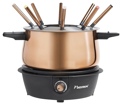 Bestron fondue set elektrisch für 8 personen, 8 fonduegabeln, kupfer, spritzschutz