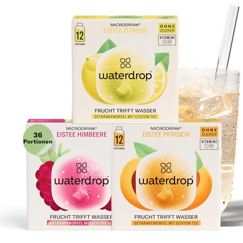 waterdrop eistee set mit 36 drops, pfirsich, zitrone, himbeere, zuckerfrei