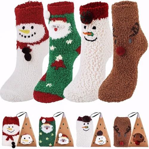 Produktbild: Flauschige Weihnachtssocken Damen 4er Set, Karikatur, dicke, atmungsaktive Socken