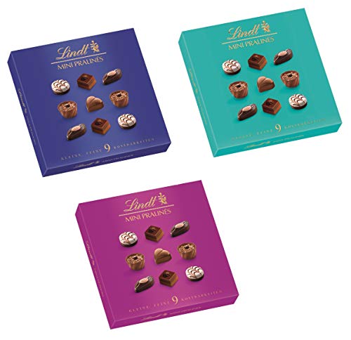 lindt schokolade mini pralinen 20 x 44 g in blau türkis brombeer mit 9 sorten