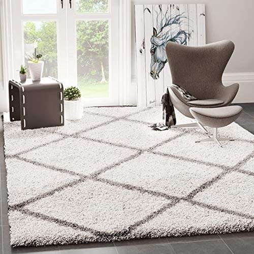 vimoda hochflor teppich shaggy skandinavisch rautenmuster 100x200 cm wohnzimmer schlafzimmer küche