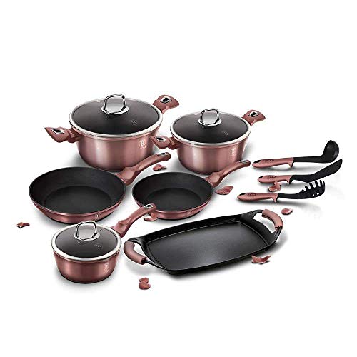kochtopf set berlingerhaus rose, 3-teilig, induktion, edelstahl