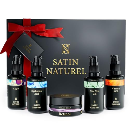 satin naturel skincare set mit aloe vera gel, arganöl, vitamin c, hyaluron, retinol