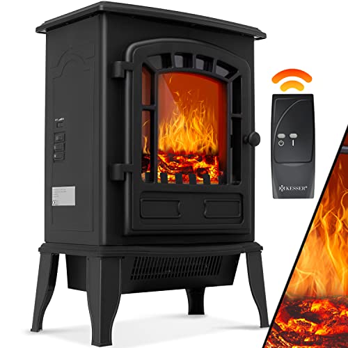 kesser elektrokamin 2000w mit fernbedienung, heizlüfter, led flammeneffekt, schwarz
