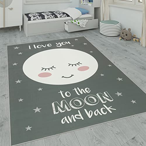 paco home kinderteppich grau 80x150 cm mit stern mond karo motiven