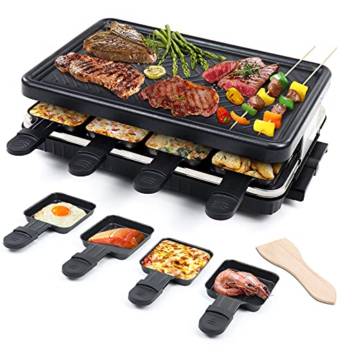 raclette grill elektrisch 8-personen mit antihaft-beschichtung und 8 mini-pfannen