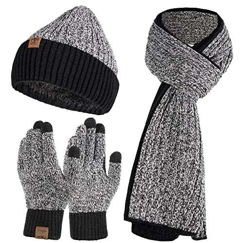 tofern mütze schal handschuh-set damen herren winter strickmütze lange schal wolle