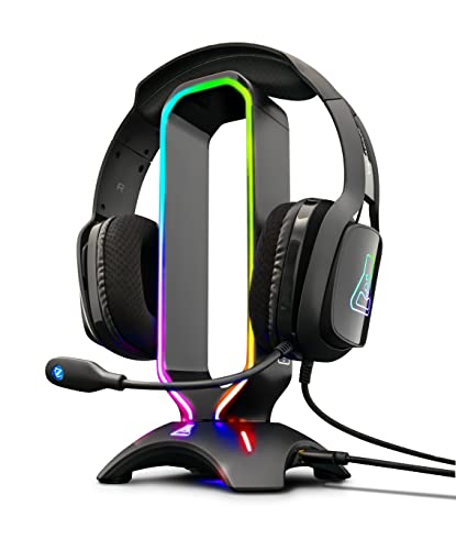 g-lab k-stand radon gaming kopfhörer ständer, rgb beleuchtung, usb hub, schwarz