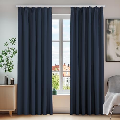 deconovo verdunkelungsvorhänge winter wohnzimmer schalldämmung 210 x 140 cm dunkelblau 2er set