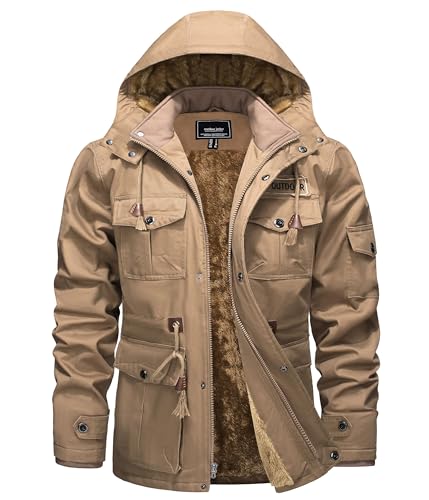 Produktbild: TACVASEN Herren Fleecejacke Übergangsjacke gefüttert Parka Armee Khaki XXL