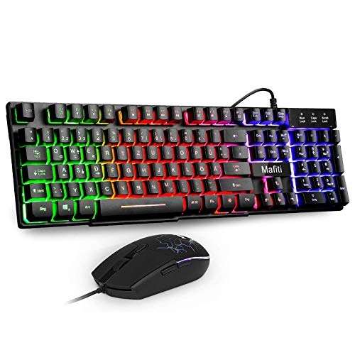 mafiti gaming tastatur und maus set, kabelgebunden, qwertz mit led hintergrundbeleuchtung