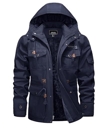 TACVASEN herren winterjacke gefüttert thermo parka übergangsjacke armee mantel XL marineblau