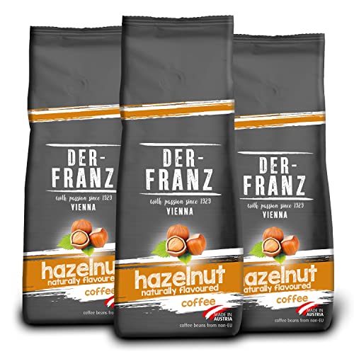 Der-Franz Kaffee Haselnuss, Mischung aus Arabica und Robusta, 3 x 500 g ganze Bohne