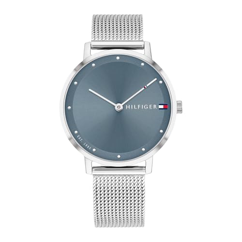 tommy hilfiger damen uhr zwei zeiger quartz mit silbernem mesh armband - 1782149