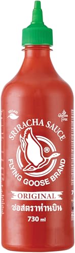 sriracha chilisauce 730 ml flying goose, scharfe würzsauce aus thailand, grüne kappe