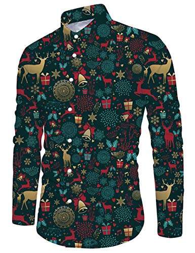 Goodstoworld weihnachtshemd herren slim fit 3D bedruckt langarm bügelfrei M-XXL