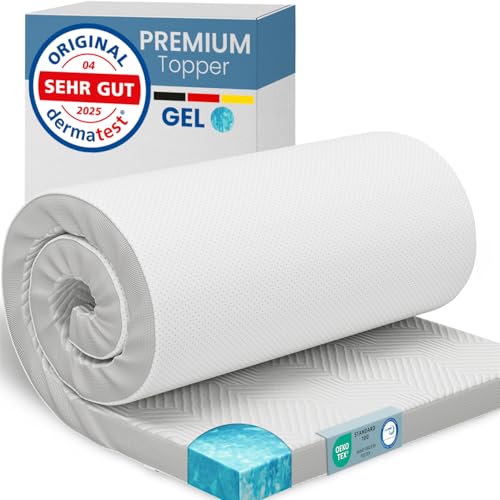 gel topper 90x200cm von eloneo, 5 cm gel-memory-schaum, atmungsaktiver bezug, inkl. eckschlaufen