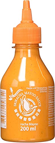 sriracha mayonnaise von flying goose, leicht scharf, 200 ml, orange Kappe