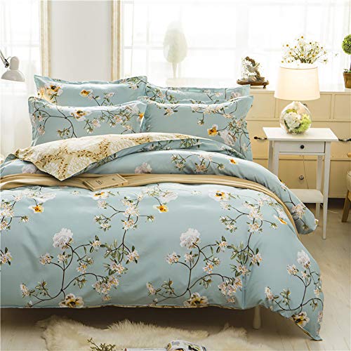 Boqingzhu Bettwäsche Set 135x200cm Blumen Grün Gold Microfaser mit Kissenbezug 80x80cm