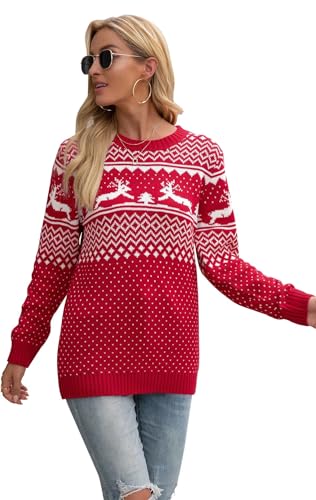 hiistandd damen weihnachtspullover langarm rundhals gestrickt winter sweatshirt