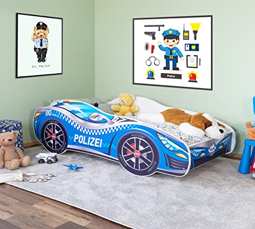 alcube autobett polizei 70x140 cm mit lattenrost und matratze für kinder blau