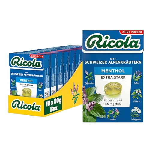 ricola extra stark zuckerfrei bonbons mit 13 alpenkräutern und menthol 10 x 50g vegan