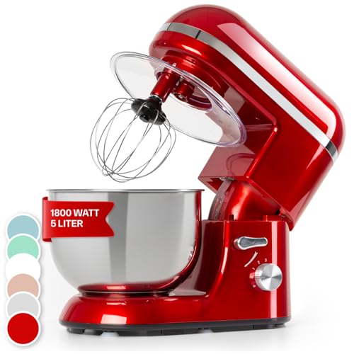Produktbild: klarstein bella elegance küchenmaschine 1300 w 5 l edelstahl rot mit knethaken