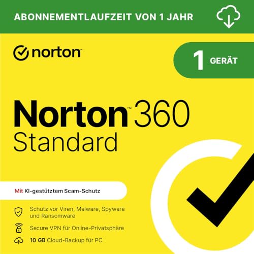 norton 360 standard 2025 aktivierungscode, 1 jahr, 1 gerät per email