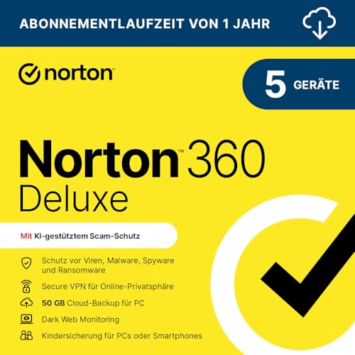 Produktbild: norton 360 deluxe 2025 aktivierungscode für 5 geräte, 1 jahr, email