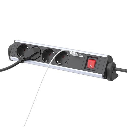 4-Fach Steckdosenleiste mit USB-A, Klemmhalterung, TÜV/GS, 1,5m Kabel