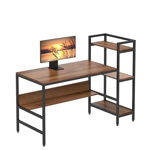 Dripex holz schreibtisch mit ablage computertisch pc-tisch für home office 136cm braun